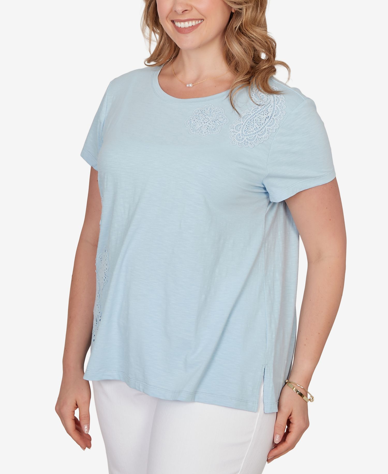 Plus Size Paisley Lace Solid Knit T-Shirt