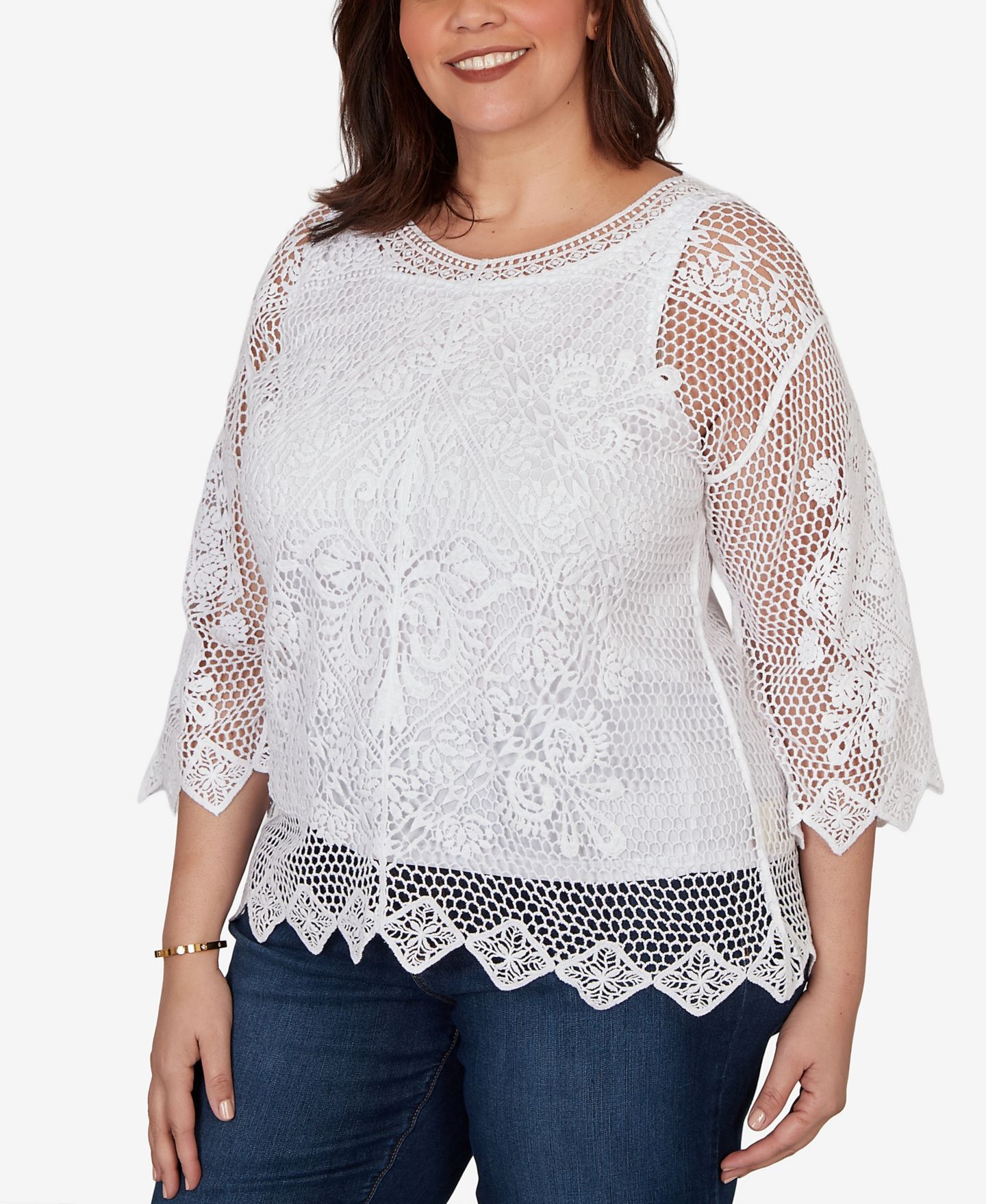 Женский топ Ruby Rd. Plus Size Scalloped Medallion Crochet Lined Lace, цвет: Белый — фото 2