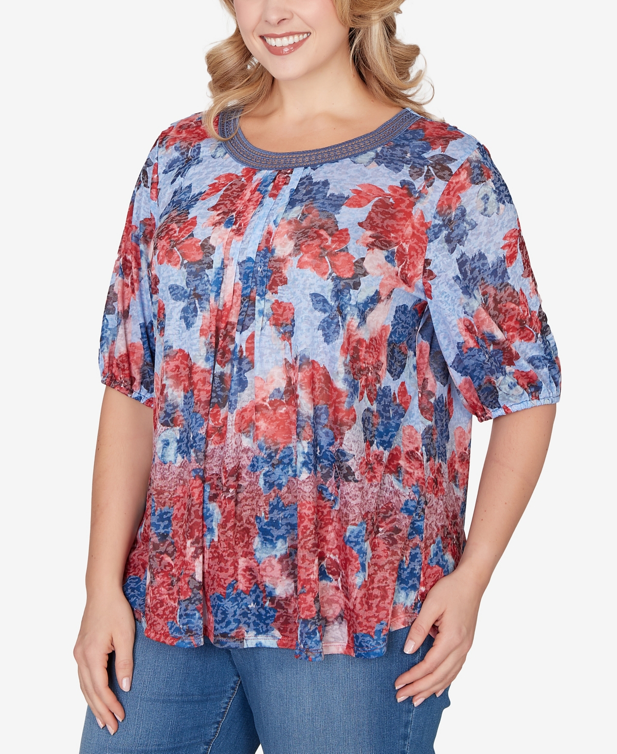 Ruby Rd. Plus Abstract Floral Lace Trim Top