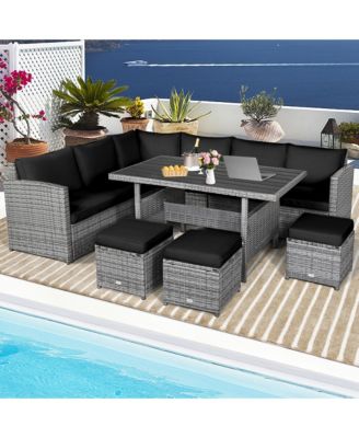 7PCS Rattan Patio Sectional Sofa Set Conversation Set w/ Cushions