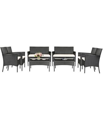 8PCS Outdoor Furniture Set Patio Rattan Conversation Set w/ Cushion