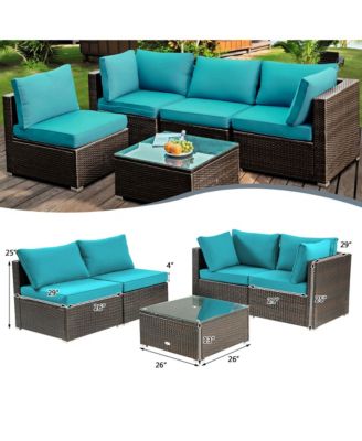 5PCS Rattan Patio Conversation Set Sofa Furniture Set w/ Cushions