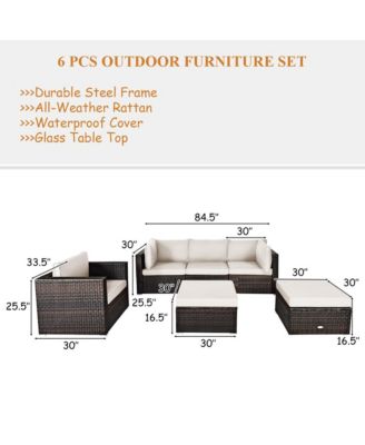 6PCS Patio Conversation Set Rattan Sectional Furniture Set w/ Cushions