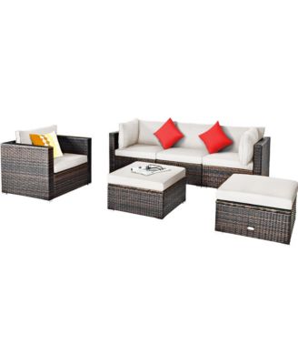 6PCS Patio Conversation Set Rattan Sectional Furniture Set w/ Cushions