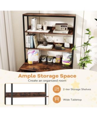 57'' Cat Litter Box Enclosure w/ Storage 2-tier Shelves Removable Scratcher