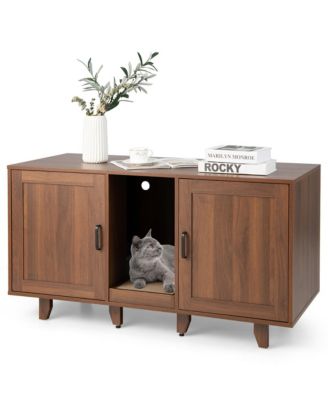 Cat Litter Box Enclosure Hidden Cat Washroom w/ 2 Doors