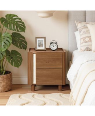 Scandinavian-Style Nightstand, Manufactured Wood End Table with 2 Drawers