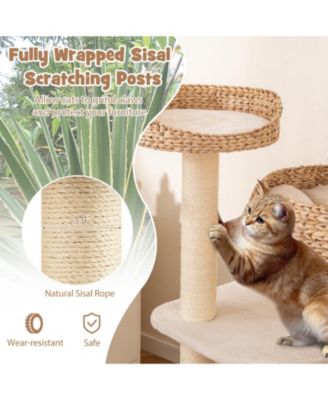 41'' Hand-Made Cat Tree Tower Natural Bowl Shaped w/ 2 Perch