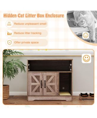 Cat Litter Box Enclosure w/ Storage Double Doors Sisal Scratching Mat Indoor