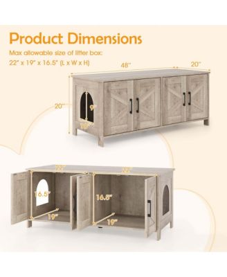 Cat Litter Box Enclosure for 2 Cats w/ Double Rooms Wooden Cat Washroom Cabinet