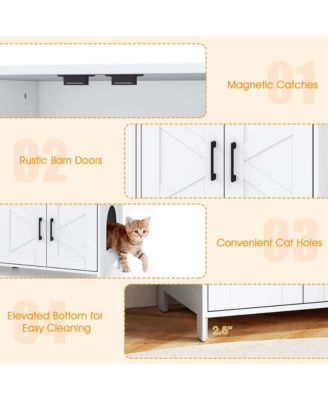 Cat Litter Box Enclosure for 2 Cats w/ Double Rooms Wooden Cat Washroom Cabinet