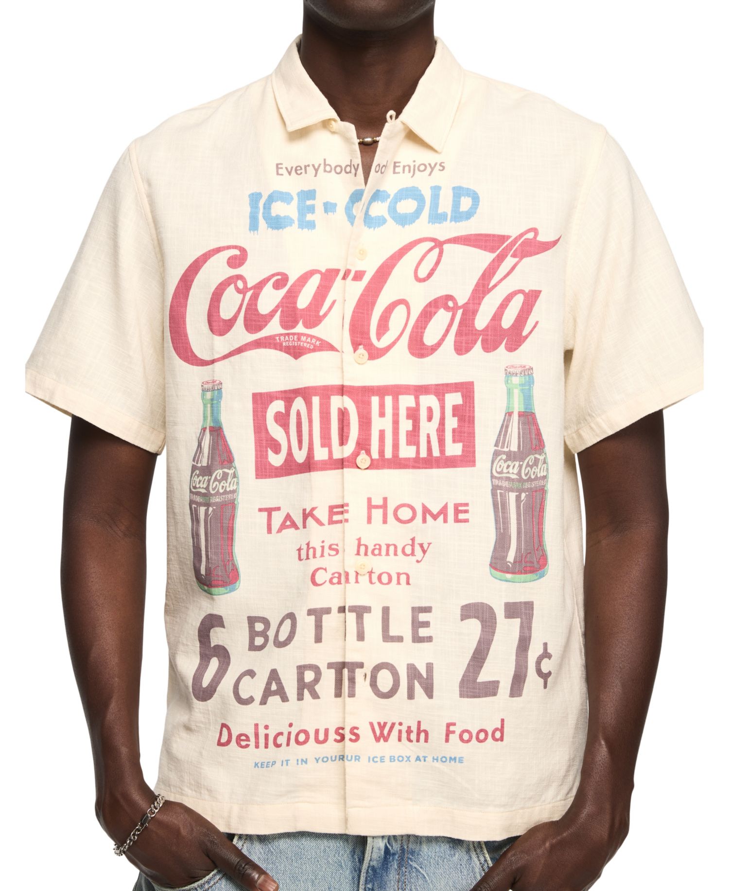 Men's Vintage Coca Cola Print Button-Down Shirt