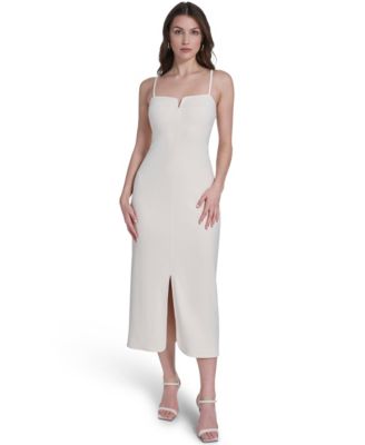 Women's Sweetheart Neck Front-Slit Midi Dress