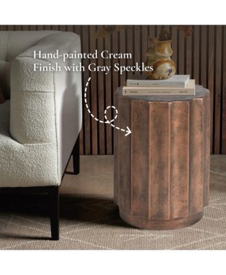 Weathered Copper Cement Fluted Round Indoor Outdoor Side and End Table