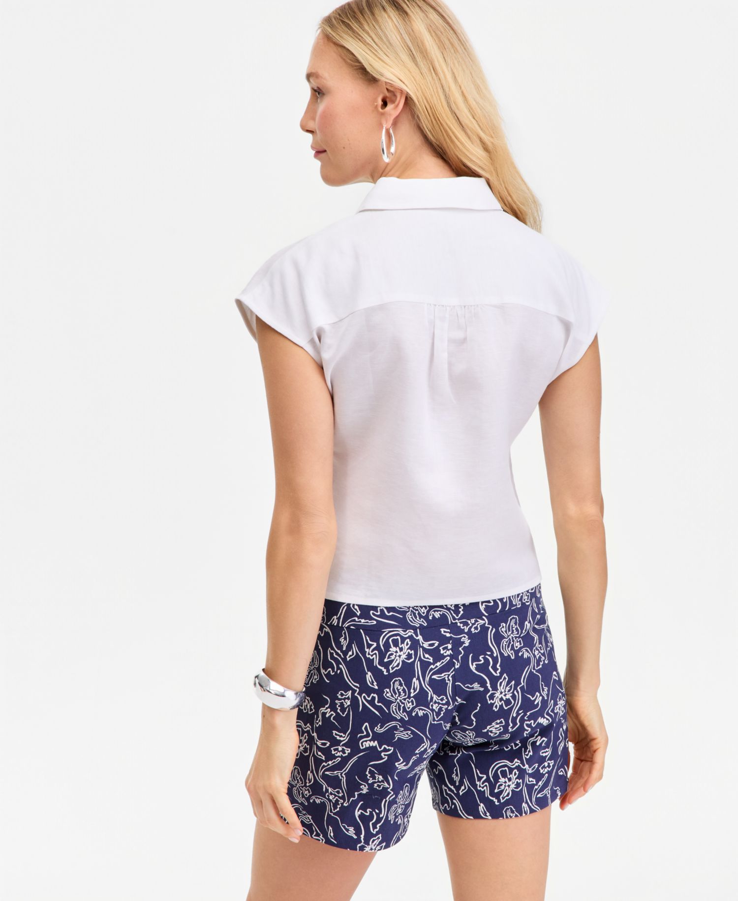 Women's Short Sleeve Linen-Blend Wrap Blouse