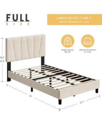 Full Bed Frame with Headboard, Strong Wood Slats, No Box Spring Needed, Easy Assembly