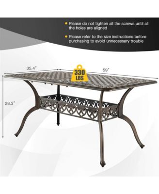 59" Cast Aluminum Patio Dining Table with Umbrella Hole for 6