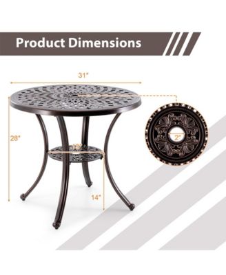31" Round Cast Aluminum Patio Table with 2" Umbrella Hole