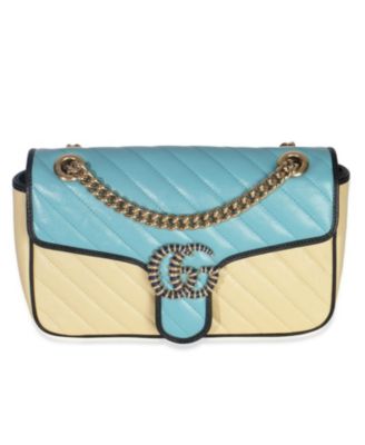Blue Yellow Calfskin Matelasse Diagonal Torchon Small GG Marmont Bag