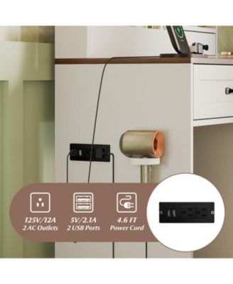 Farmhouse Vanity Desk with Mirror and Built In Lights