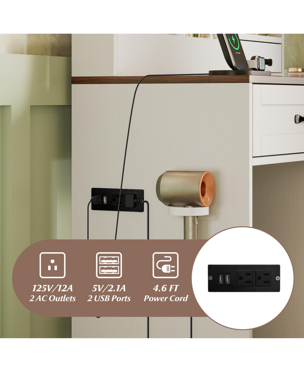 Sugift Farmhouse Vanity Desk with Mirror and Built In Lights