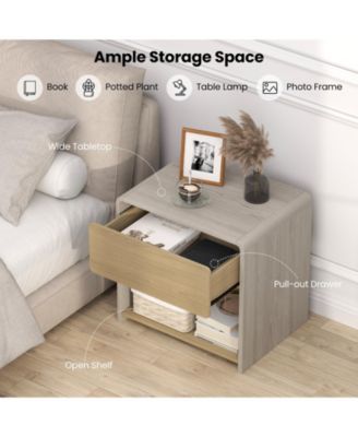 Modern Two Tier Nightstand with Drawer and Open Shelf