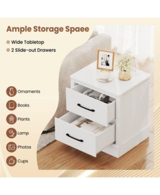Compact Wooden Floor Nightstand with Storage Drawers