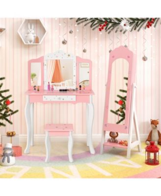 Two Piece Kids Vanity and Jewelry Armoire with Full Mirror