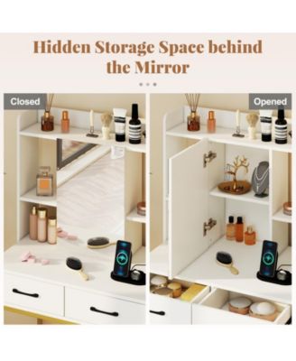 Vanity Desk with Storage Drawers and Charging Station