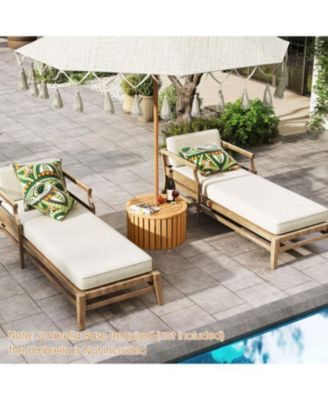 Round Acacia Wood Outdoor Side Table with Hidden Storage