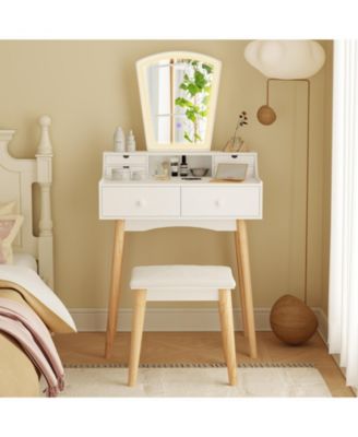 Vanity Desk Set with Adjustable LED Lighted Mirror