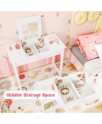 2 in 1 Kids Vanity Makeup Table and Chair with Flip Mirror