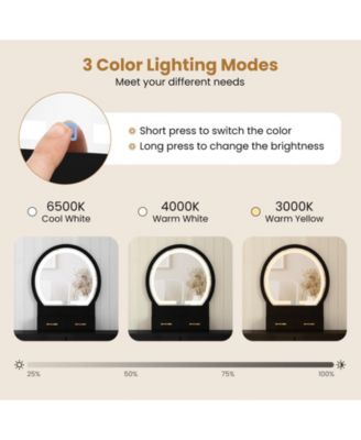 Compact Vanity Table Set with LED Mirror and Stool