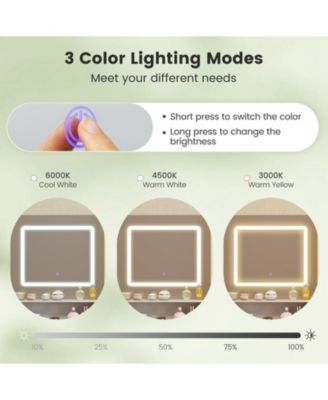 Dressing Desk with Adjustable Lighting and Hair Dryer Stand