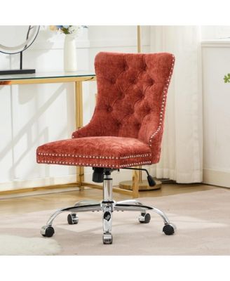 Office Chair - Chenille Upholstered Tufted Button Desk Chair, Adjustable Swivel Computer Chair with Chrome Metal Base for Home.