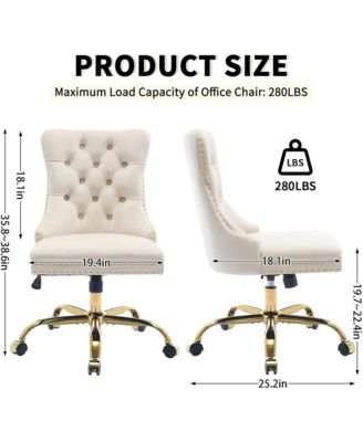 Velvet Upholstered Office Chair, Tufted Button Desk Chair, Adjustable Swivel Computer Chair with Metal Base, Nailhead for Home Office