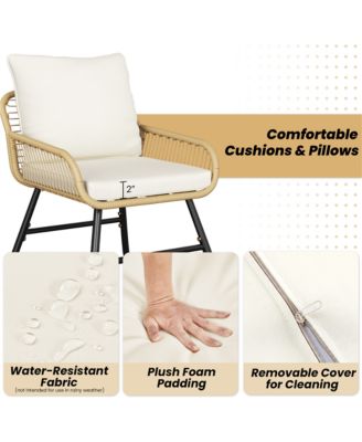 4-Piece Patio Furniture Conversation Set 1 Boho Table & 1 Loveseat & 2 Conversation Chairs, Tan/Cream