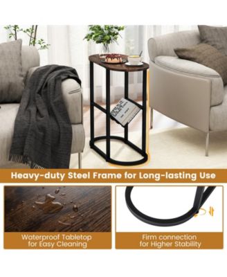 Two Tier Oval Narrow Bedside End Table