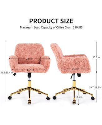 Faux Fur Home Office Chair, Adjustable Swivel Desk Chair, Upholstered Computer Chair with Wheels and Gold Base for Home Office