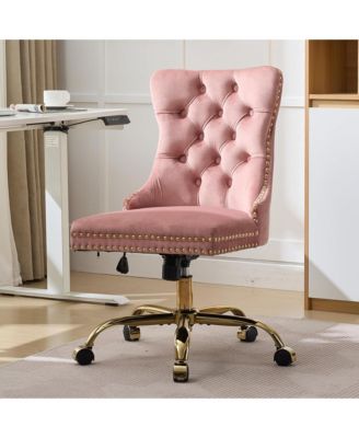 Velvet Upholstered Office Chair, Tufted Button Desk Chair, Adjustable Swivel Computer Chair with Metal Base, Nailhead for Home Office