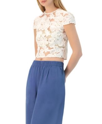 Women's See-Through Embroidered Top