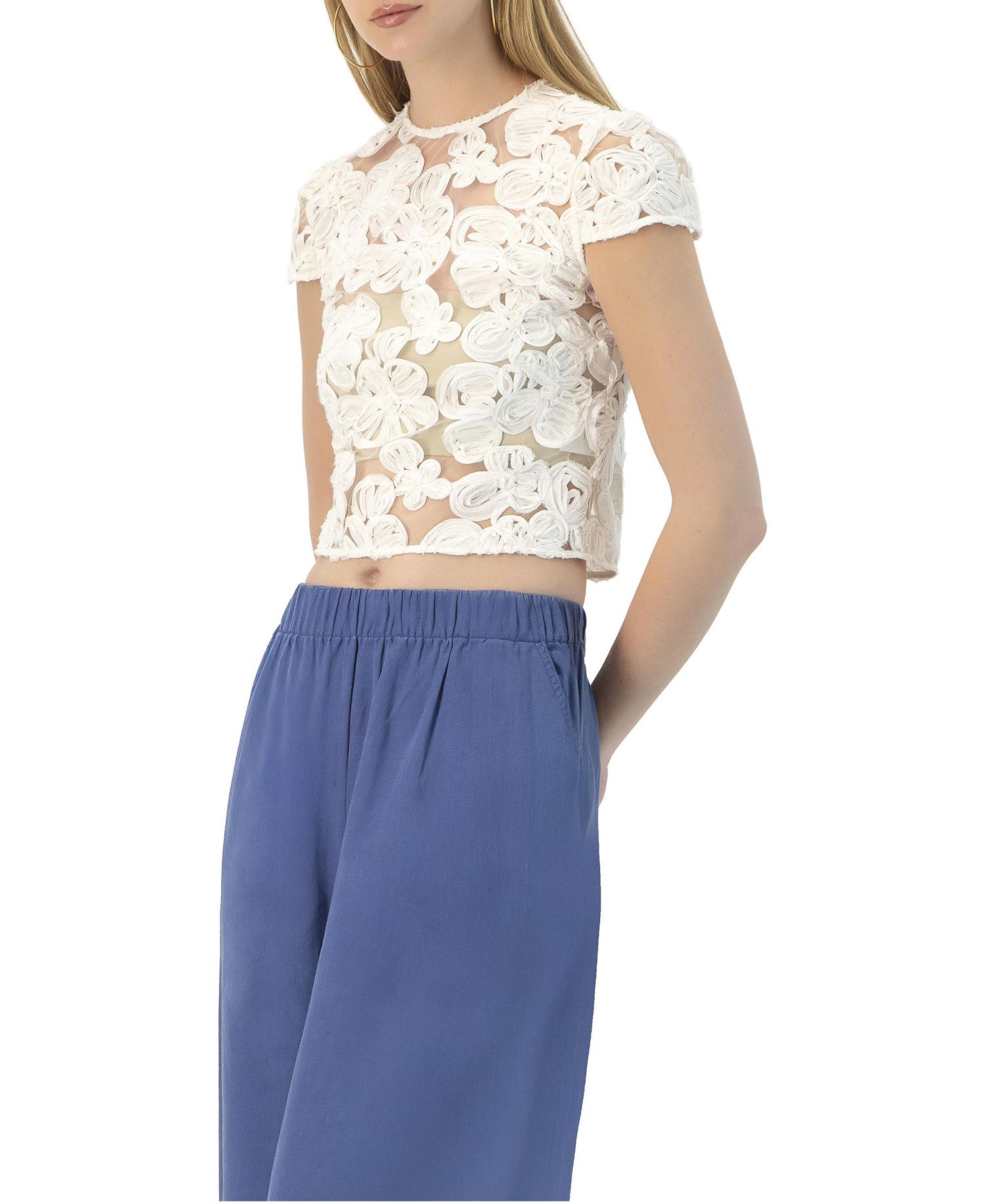 Women's See-Through Embroidered Top