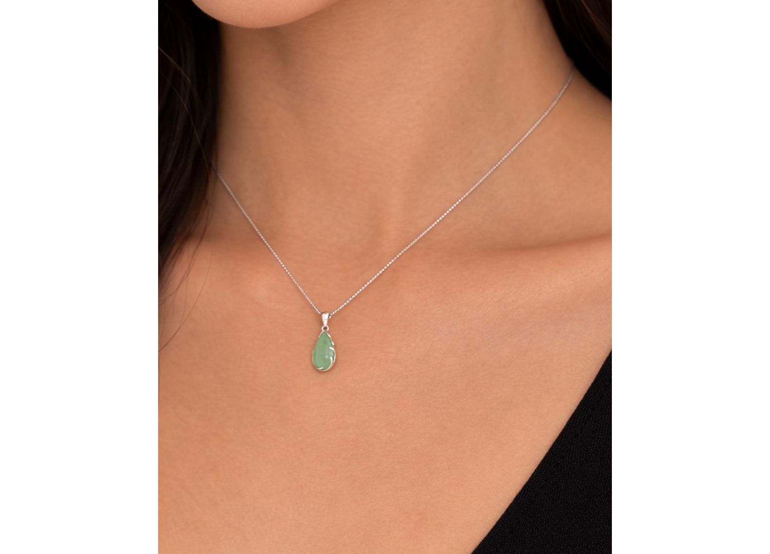Green Jade Pendant Necklace in Sterling Silver