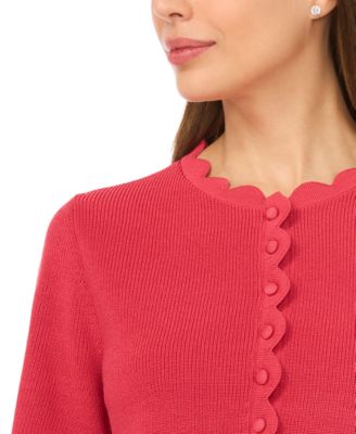 Women's Crewneck Scallop-Edge Cardigan Sweater