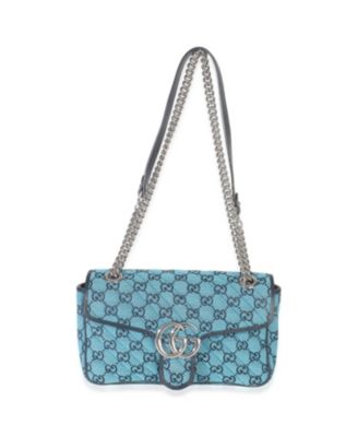 Blue Matelasse Canvas Diagonal Small GG Marmont Shoulder Bag