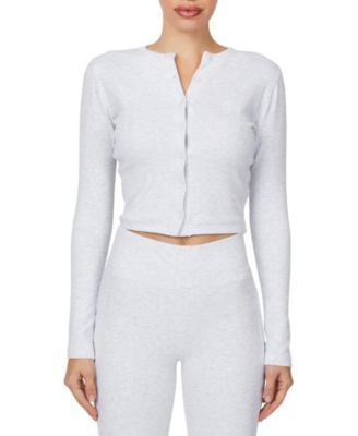 Women's Ribbed Vintage Buttoned Long Sleeve T-shirt