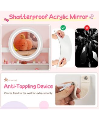 Kids Vanity Desk with Mirror and Lights Dressing Table Set