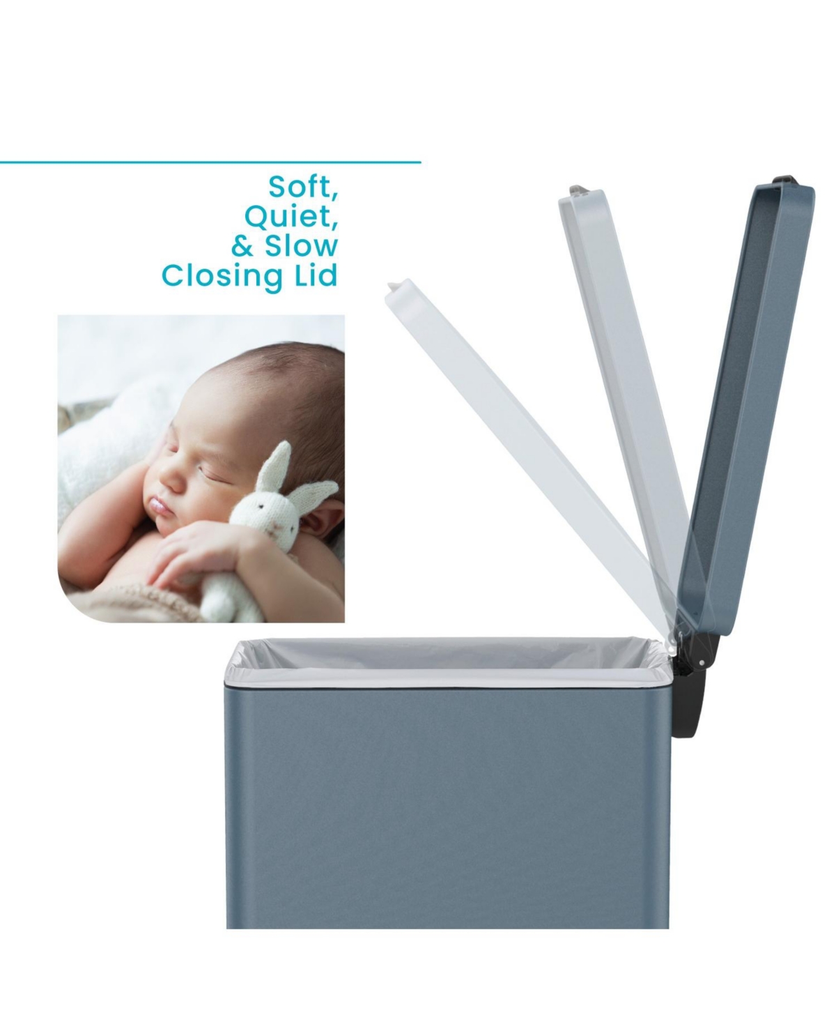 Home Zone Living 12 Gallon Slim Kitchen Trash Can with Soft Close Lid, Removable Liner, and Bag Tuck Band, Slate Blue