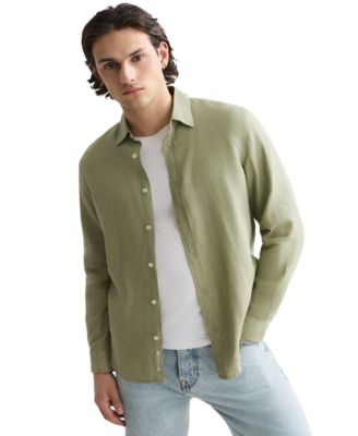 Men's Linen Long-Sleeve Collared Shirt