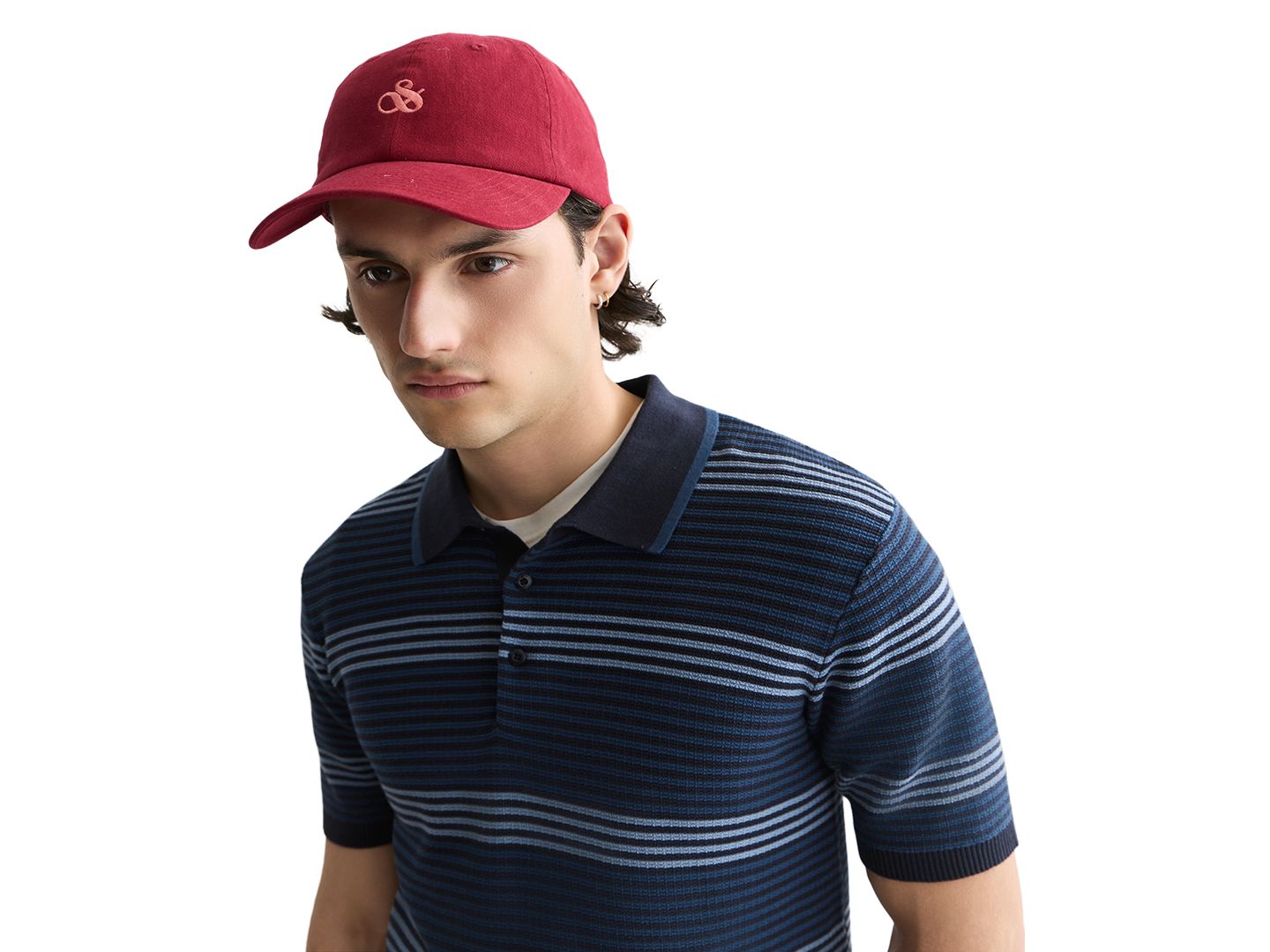 Мужское поло SCOTCH & SODA Knitted Regular-Fit Cotton Polo Shirt, цвет: Синий полосатый — фото 3